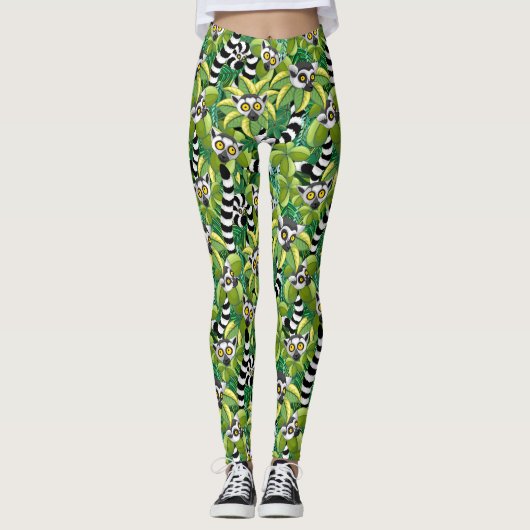 Leggings Des lémuriens de Madagascar dans la jungle exotiqu (Devant)