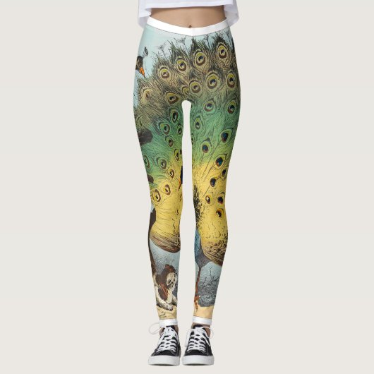 Leggings Des paons vintages et un chat (Devant)