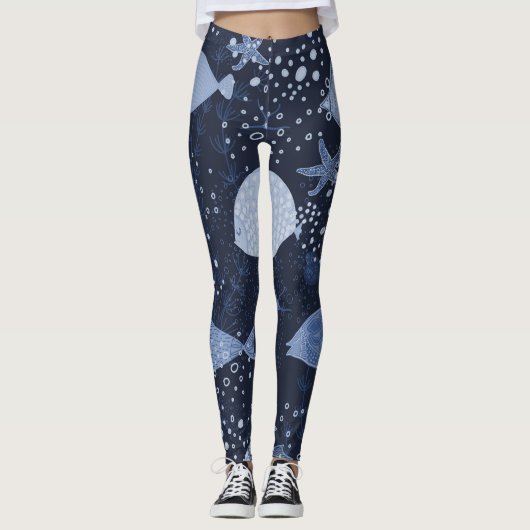 Leggings Des poissons endormis monochromes, motif foncé. (Devant)