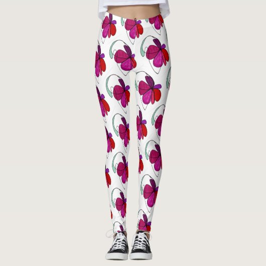 Leggings Design abstrait carrelé fleuri fleuri dans le péta (Devant)