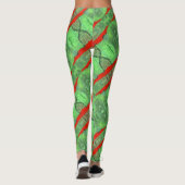 Leggings Design abstrait, carrelé vert avec spirales rouges (Dos)
