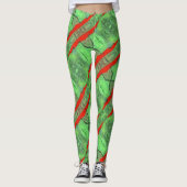 Leggings Design abstrait, carrelé vert avec spirales rouges (Devant)