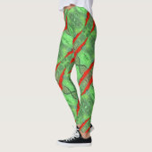 Leggings Design abstrait, carrelé vert avec spirales rouges (Gauche)
