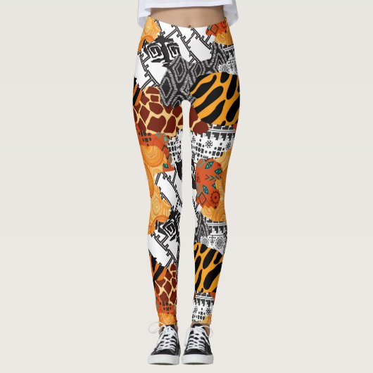 leggings design animalier blanc et orange (Devant)