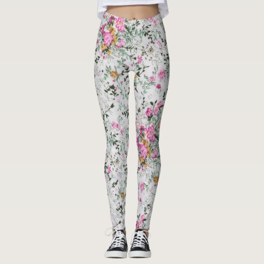 Leggings Design artistique rose et vert (Devant)