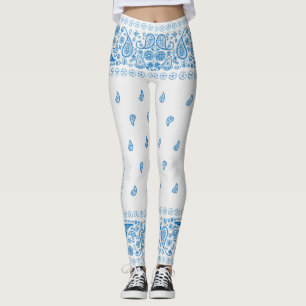 Leggings Design blanc et bleu Paisley