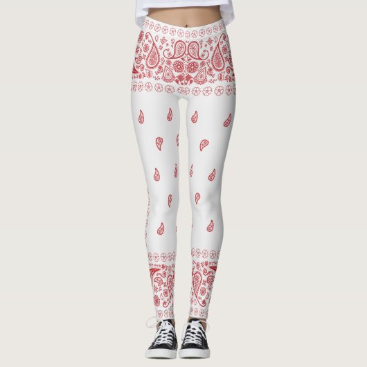 Leggings Design blanc et rouge Paisley  (Devant)