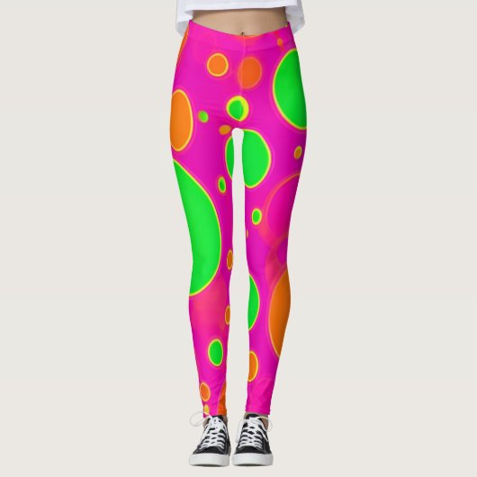 Leggings Design circulaire néon rose et vert rétro (Devant)