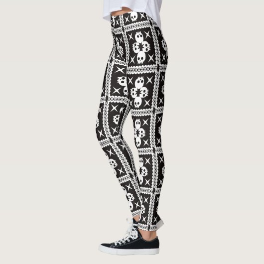 Leggings Design crâne noir et blanc (Gauche)