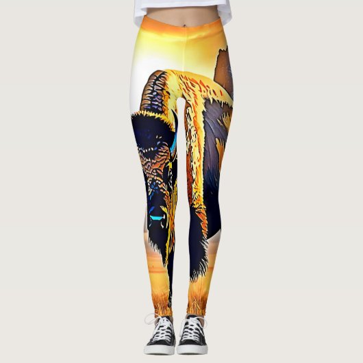 Leggings Design d'art Sunset Mountain Bison (Devant)