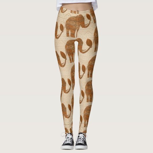 Leggings Design d'art tribal des éléphants (Devant)