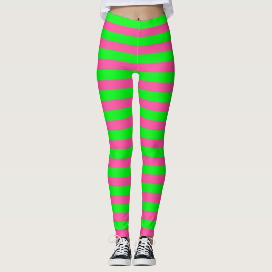Leggings Design de bandes rose et verte (Devant)
