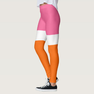 Leggings Design de bloc de couleur rose blanc orange clair