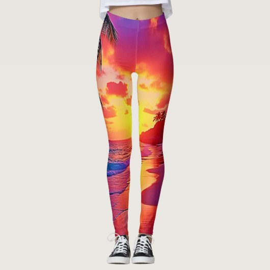 Leggings Design de rêve de plage Sunset Vibrant (Devant)