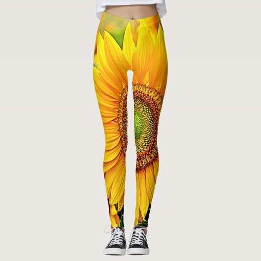 Leggings Design de sérénité du terrain de tournesol doré (Devant)