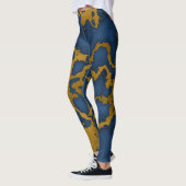 Leggings Design de texture en marbre bleu foncé et or (Gauche)