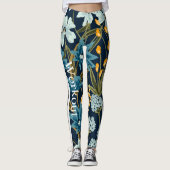 Leggings Design élégant Fleurs bleu marine pour l'entraînem (Devant)
