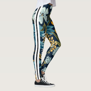 Leggings Design élégant Fleurs bleu marine pour l'entraînem
