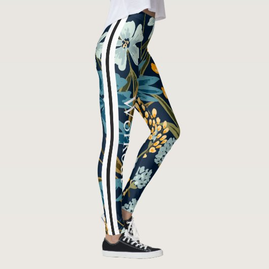 Leggings Design élégant Fleurs bleu marine pour l'entraînem (Droite)