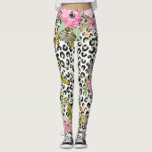 Leggings Design Empreinte de léopard et floral élégant (Devant)
