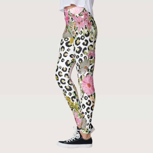 Leggings Design Empreinte de léopard et floral élégant (Gauche)