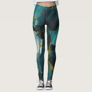 Leggings Design en marbre abstrait et magique vert