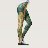 Leggings Design Feuille Tropical Vert Or Quilé (Droite)