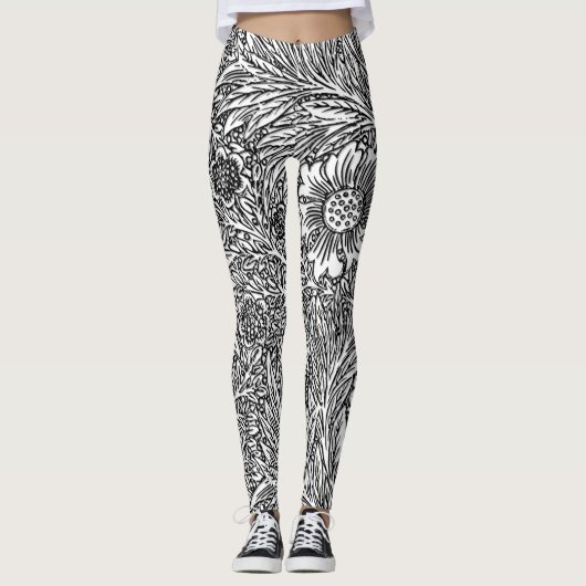 Leggings Design floral complexe en noir et blanc (Devant)
