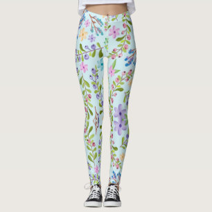 Leggings Design floral d'été avec des feuilles verts lissan