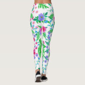 Leggings design floral, nombreux rose et feuilles verts (Dos)
