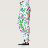 Leggings design floral, nombreux rose et feuilles verts (Gauche)