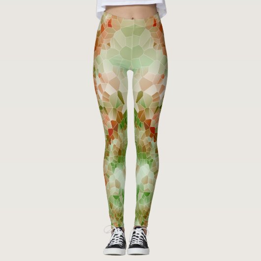 Leggings Design géométrique en cristal orange vert et foncé (Devant)