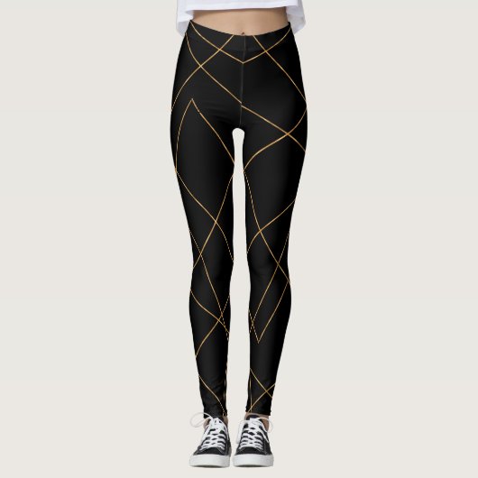 Leggings Design géométrique moderne Gold & Black (Devant)