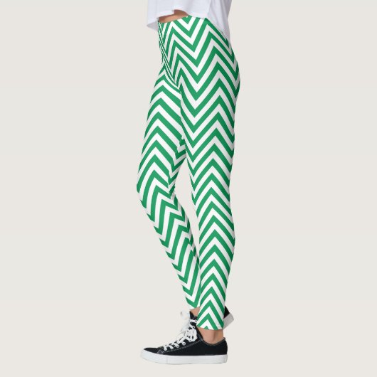 Leggings Design graphique vert et blanc Zigzag Motif (Gauche)