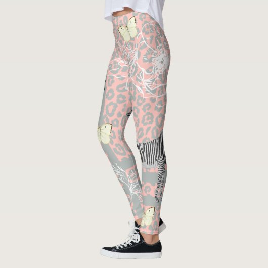 Leggings Design Moderne Eclectique Pastel Rose Grey (Gauche)
