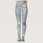 Leggings Design moderne Eclectique Vintage bleu gris<br><div class="desc">Le style élégant et moderne de la légende se décline dans un design chic et éclectique bohème avec zèbres,  papillons,  silhouette empreinte de léopard et florale en bleu et gris vintage et une élégante bordure motif de chèque noir et blanc. Conçu exclusivement pour vous par Happy Dolphin Studio.</div>