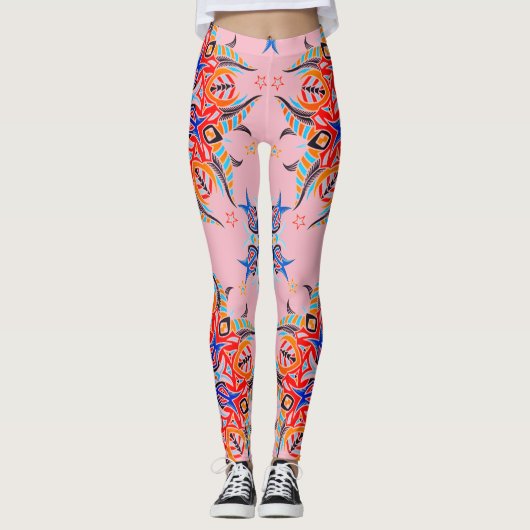 Leggings Design Motif Abstrait ( rose pâle ) (Devant)