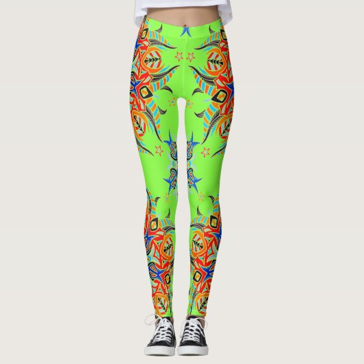 Leggings Design Motif Abstrait ( Vert chaux ) (Devant)