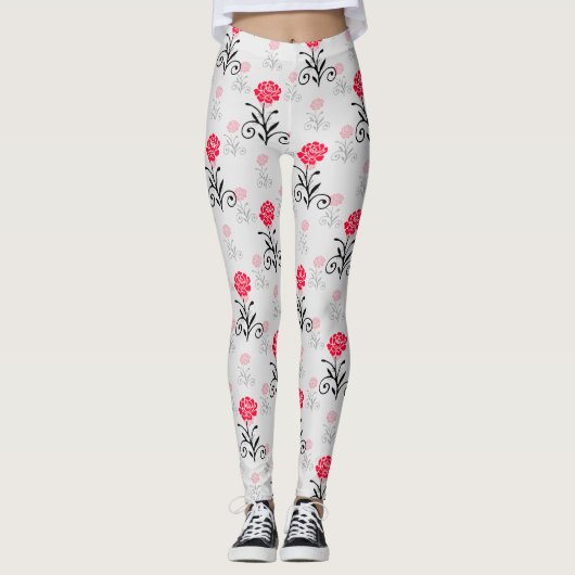 Leggings Design Motif de l'étalage de fleurs de rose rouge (Devant)