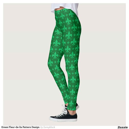 Leggings Design Motif Fleur de lis vert