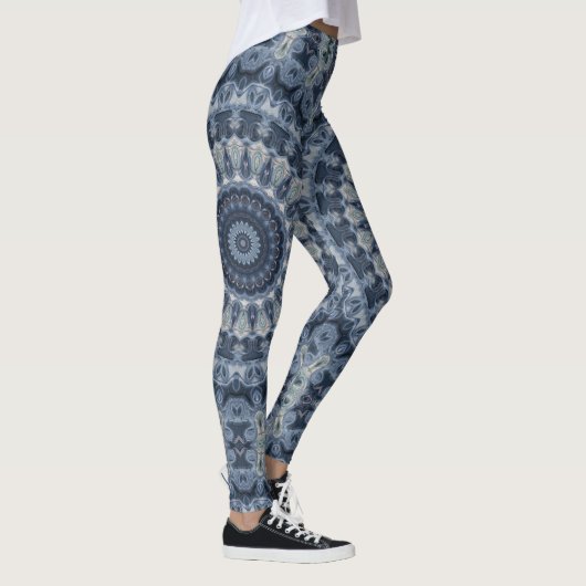 Leggings Design Motif Mandala bleu et argent (Droite)