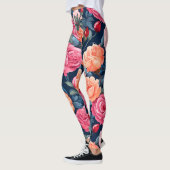 Leggings Design Motif Rose rouge rose orange (Gauche)