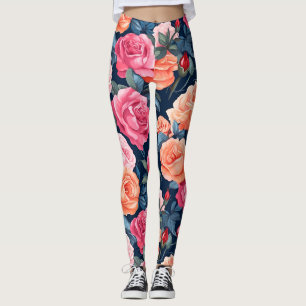 Leggings Design Motif Rose rouge rose orange