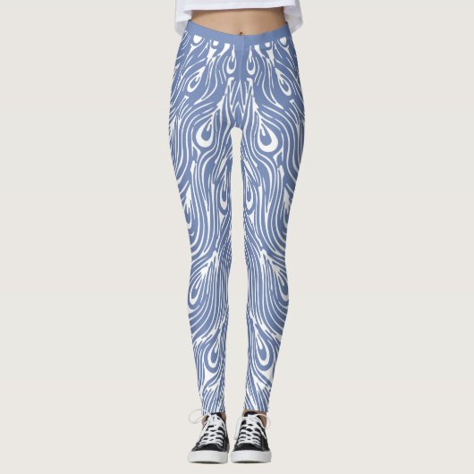 Leggings Design Peacock bleu et blanc (Devant)