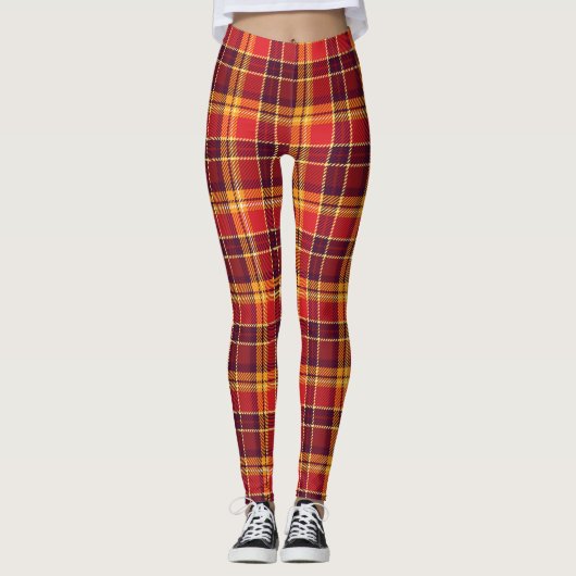 Leggings Design Plaid rouge et jaune (Devant)