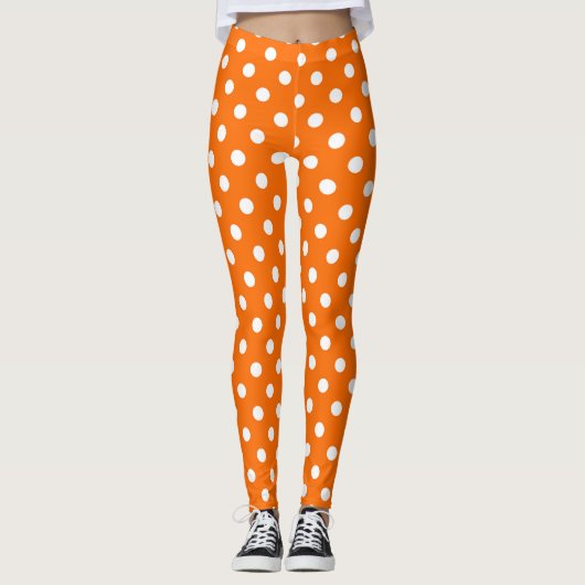 Leggings Design Pois blanc orange (Devant)