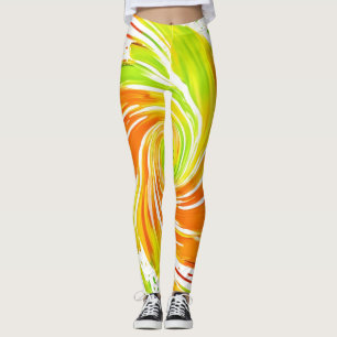 Leggings Design spiral vert et orange