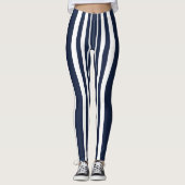 Leggings Design Sportif Bleu Profond Blancs à rayures (Devant)