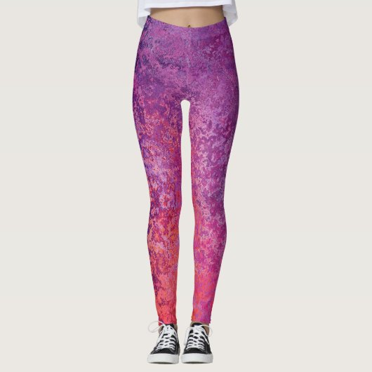 Leggings Design texturé Abstrait en rose et violet (Devant)