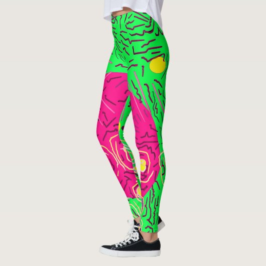 Leggings Design vert citron vert rose et jaune (Gauche)
